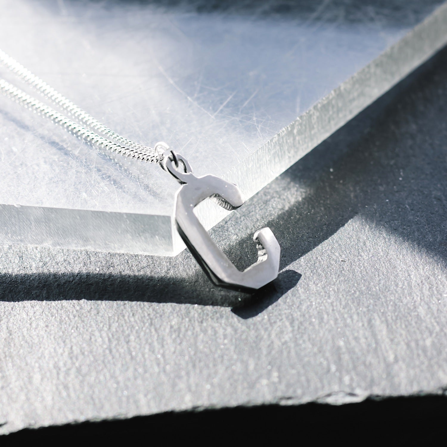 Initial 'Varsity' Letter "C" Charm Necklace - 925 Sterling Silver - Small - Customisable Pendant
