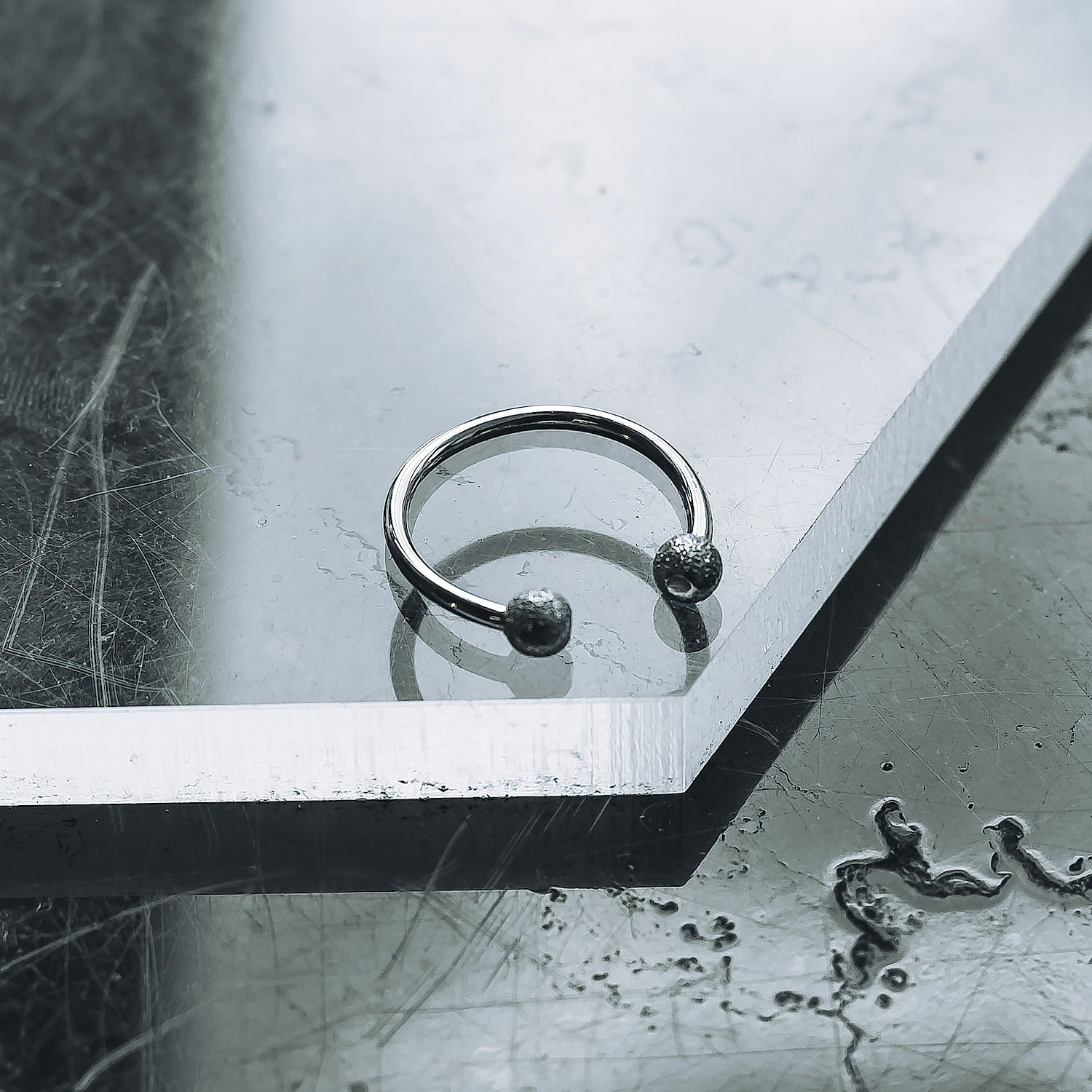 Dualism Bead Adjustable Stacking Ring - 925 Sterling Silver