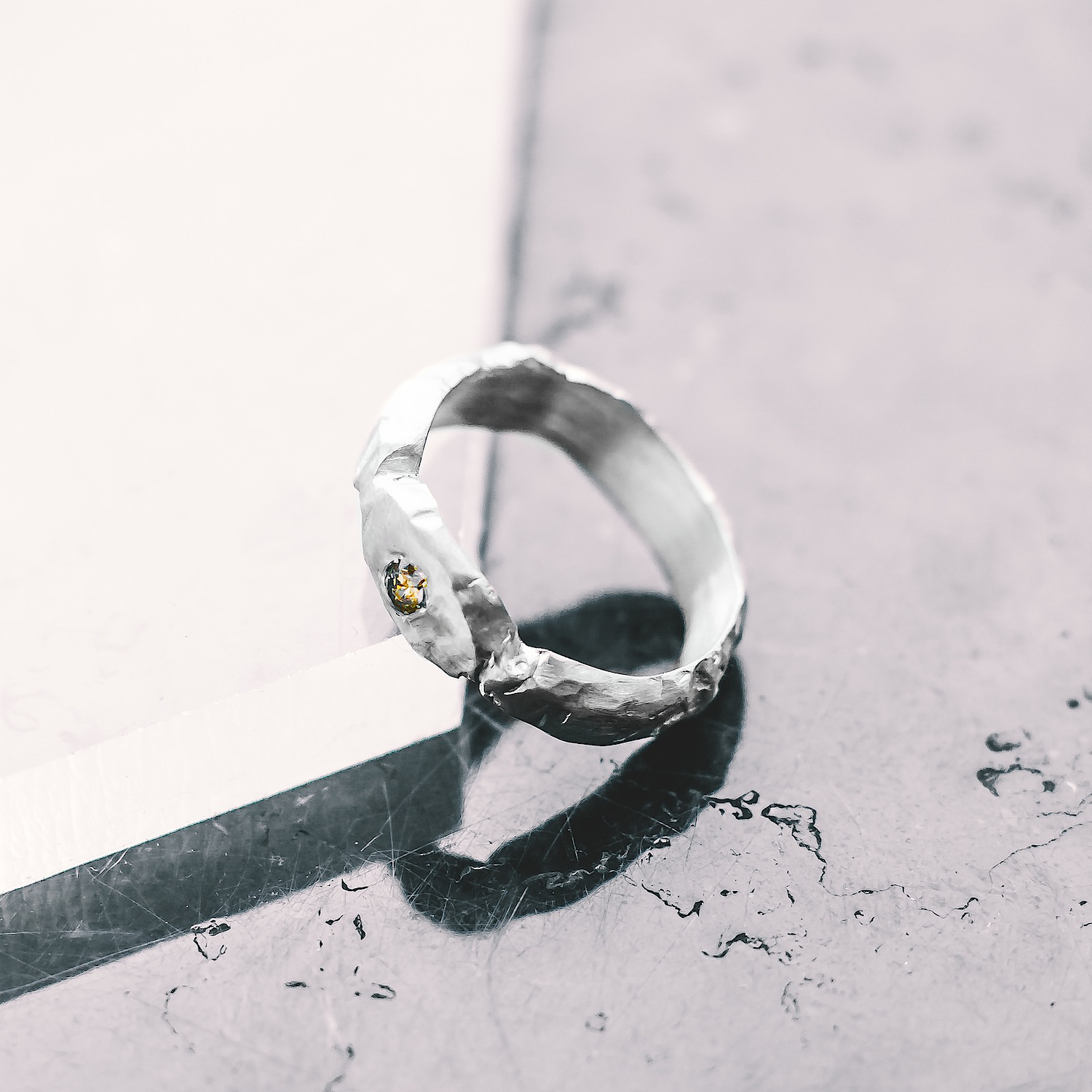 Textured Band Gemstone Ring