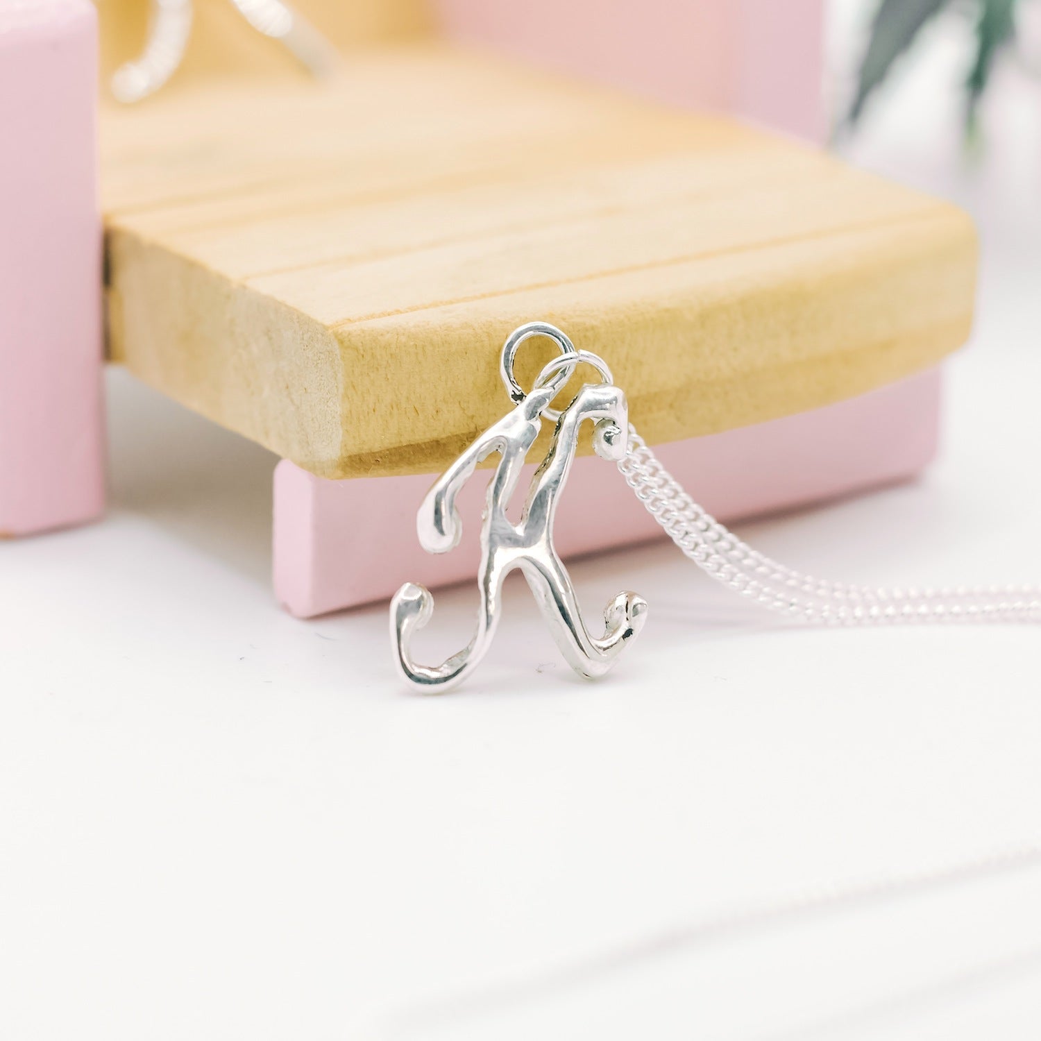 Initial 'Elegant' Letter "K" Charm - 925 Sterling Silver - Small - Customisable Small Pendant