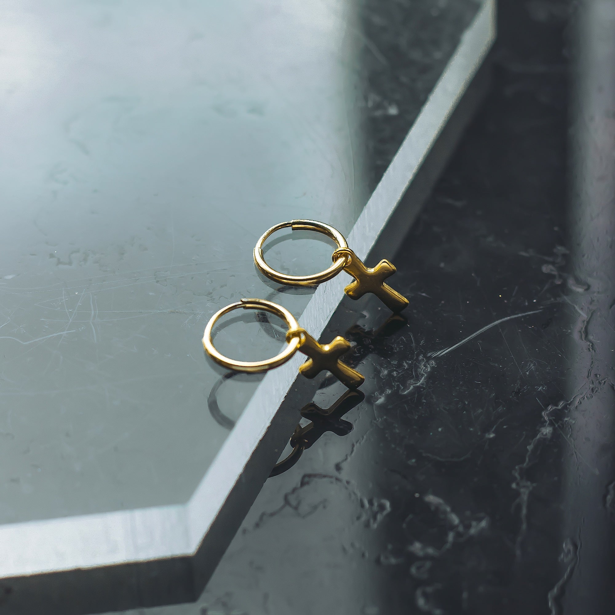 Crucifix Endless Hoop Earrings - Gold (Pair)