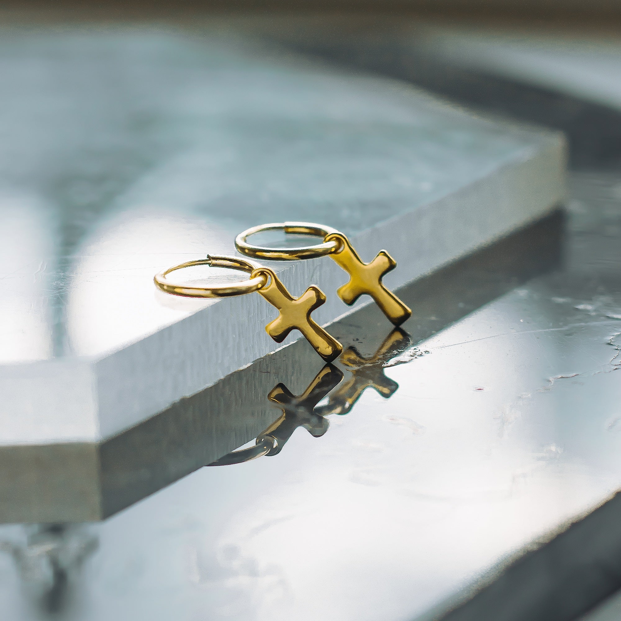 Crucifix Endless Hoop Earrings - Gold (Pair)
