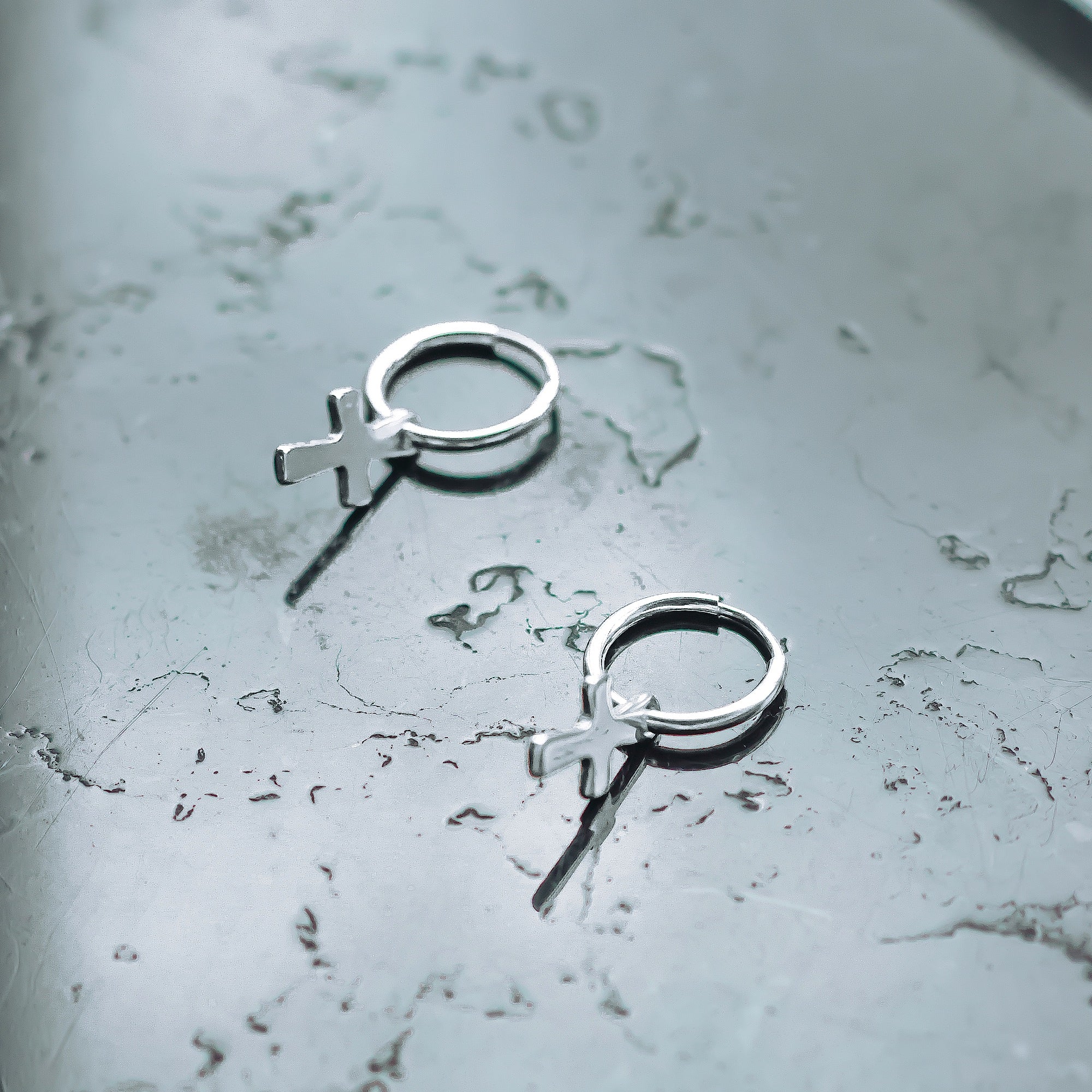 Crucifix Endless Hoop Earring - Silver (Pair)