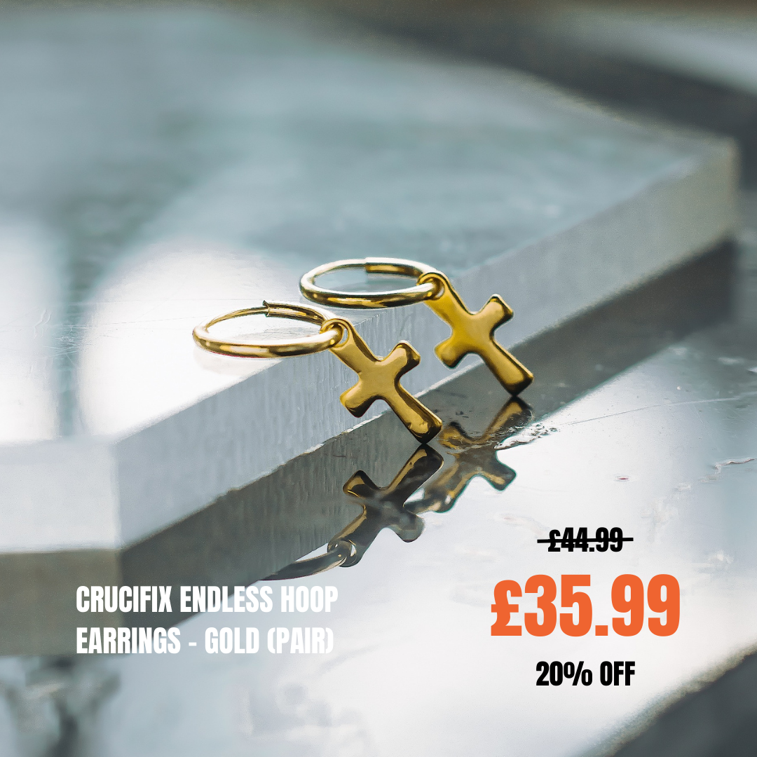 Crucifix Endless Hoop Earrings - Gold (Pair)