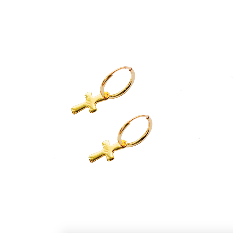 Crucifix Endless Hoop Earrings - Gold (Pair)