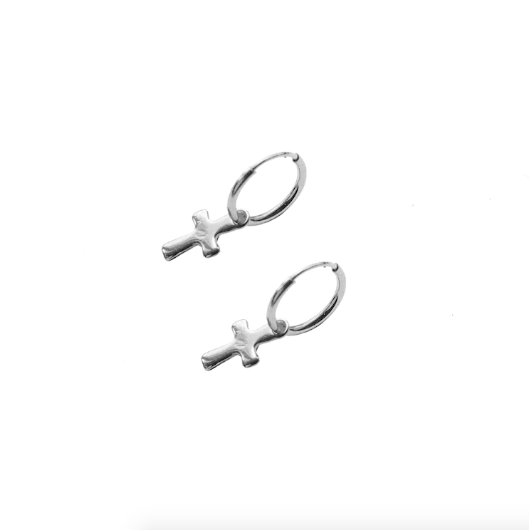 Crucifix Endless Hoop Earring - Silver (Pair)